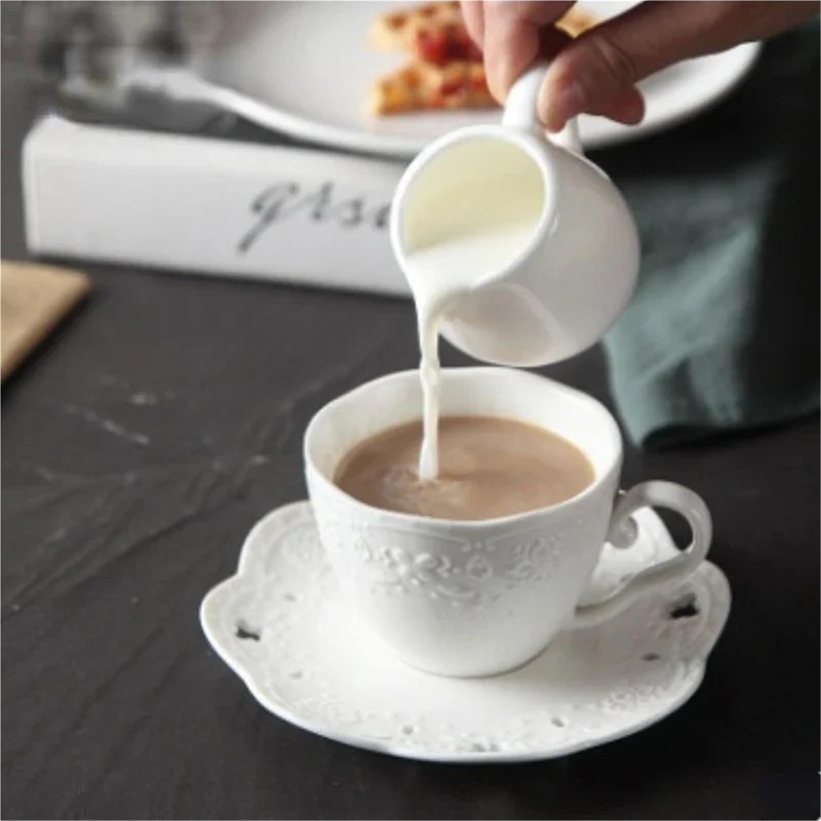 2 uds té de la tarde café cafetera jarra cerámica for leche Barista herramientas taza Para Espumar(White-2,50ml)