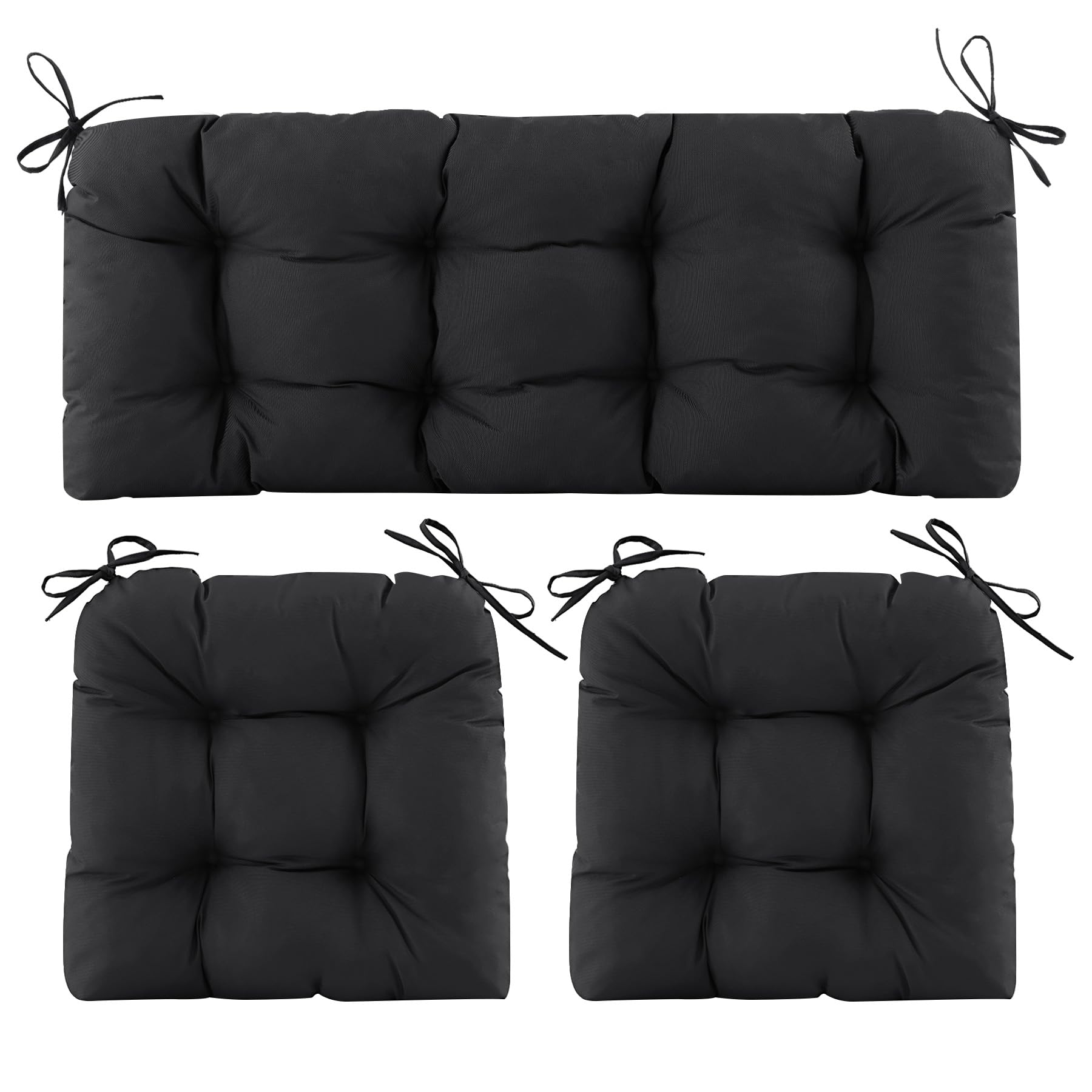 Photo 1 of Aegisun Wicker Chair Cushions of 3 Pieces, Waterproof Cushions for Patio Furniture, Tufted Wicker Outdoor Furniture Cushions, 1 Patio Loveseat Cushion and 2 U-Shaped Cushions, 44"x19"x5", Black