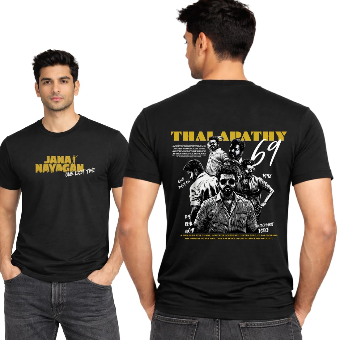 Jana Nayagan Thalapathy Vijay TVK Men's Black Cotton T Shirt 180 GSM Bio Washed Graphic Printed Round Neck Half Sleeve Regular Fit Casual Summer Wear Actor Fan Tshirt-image-38