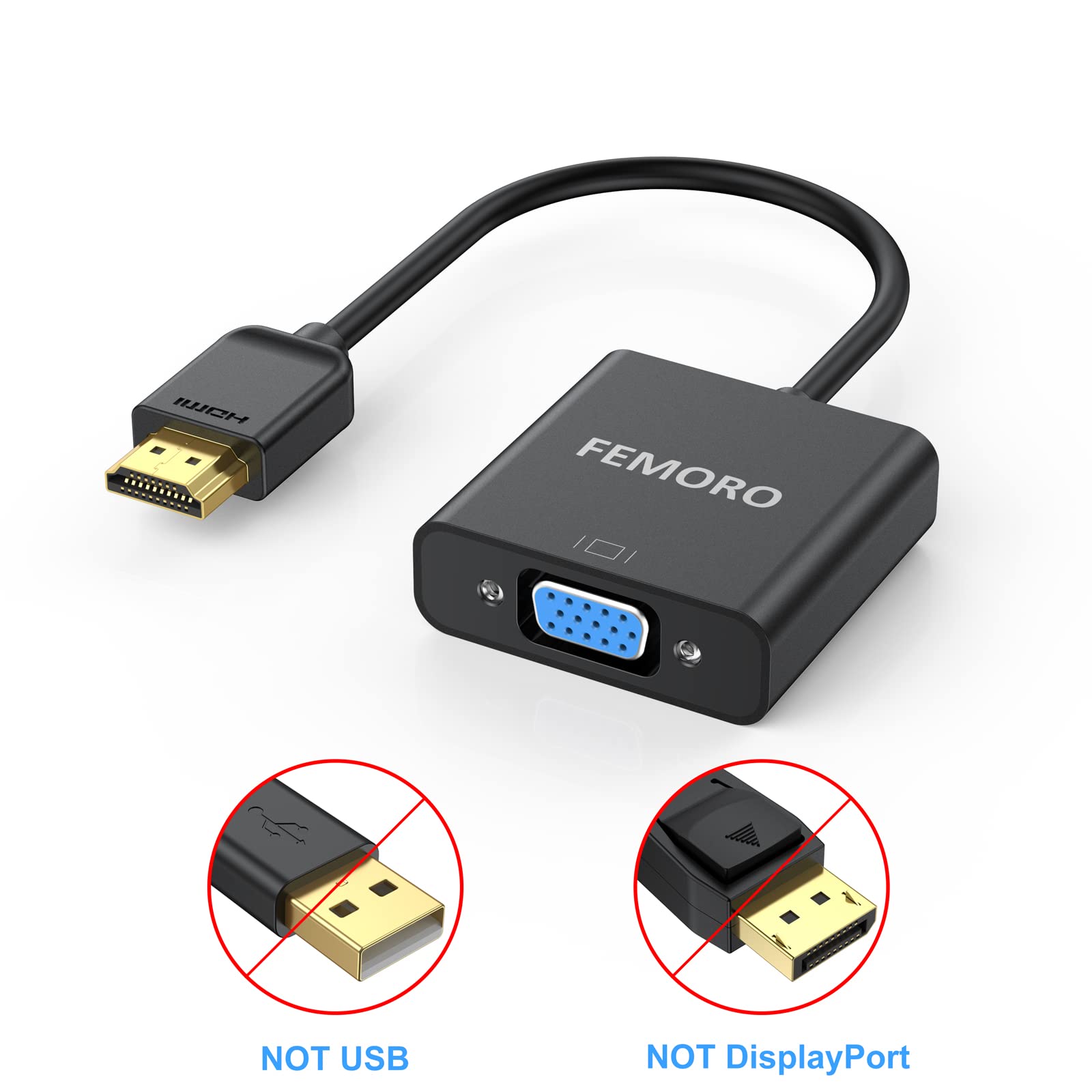 Adaptador HDMI a VGA, paquete de 10 unidades, adaptadores de convertidor de cable HDMI VGA macho a hembra para monitor, PC, portátil, proyector Ultrabook, tarjeta gráfica Raspberry Pi, 6