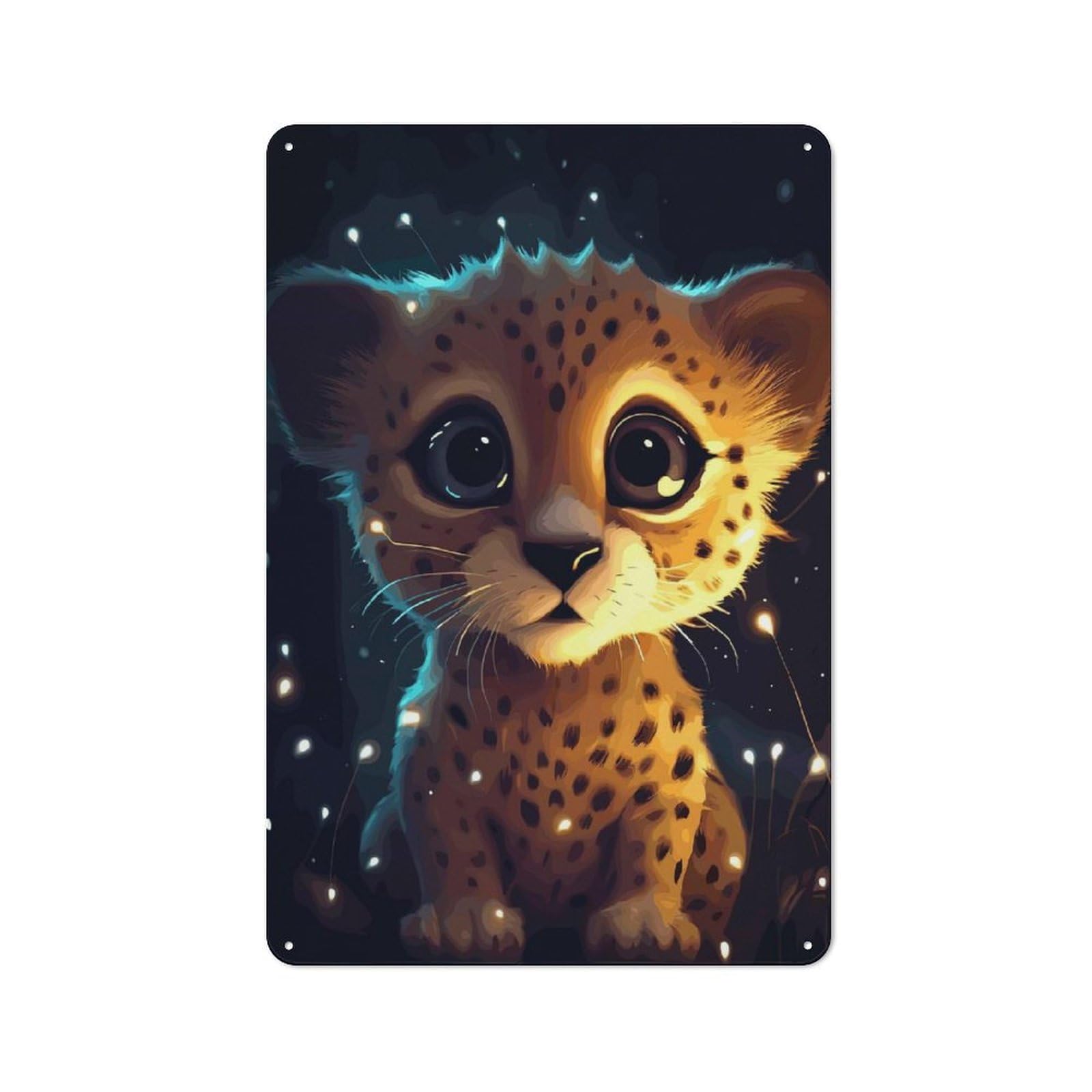 Junmoney Style-5 Weathered Look Cute Cheetah Cub Metal Wall Sign 30X20cm, Shed Wall Plaque For Tool Room, Garage, Studio Or Home Bar