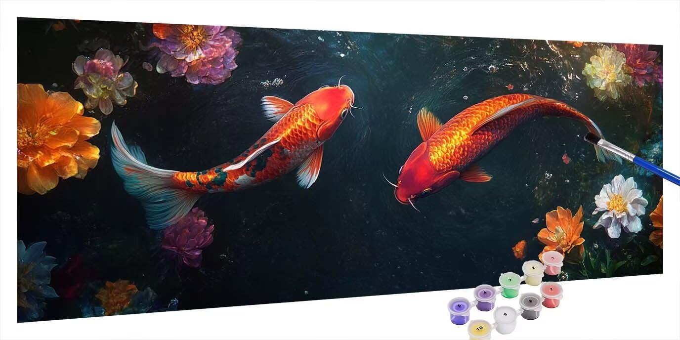 Malowanie według numerów dla dorosłych Koi Malowanie po numerach Kwiat DIY Malowanie po numerach Kompletny zestaw z pędzlami i farbą akrylową Obraz olejny na prezent Home Decor Bezramowe 70x140cm T288