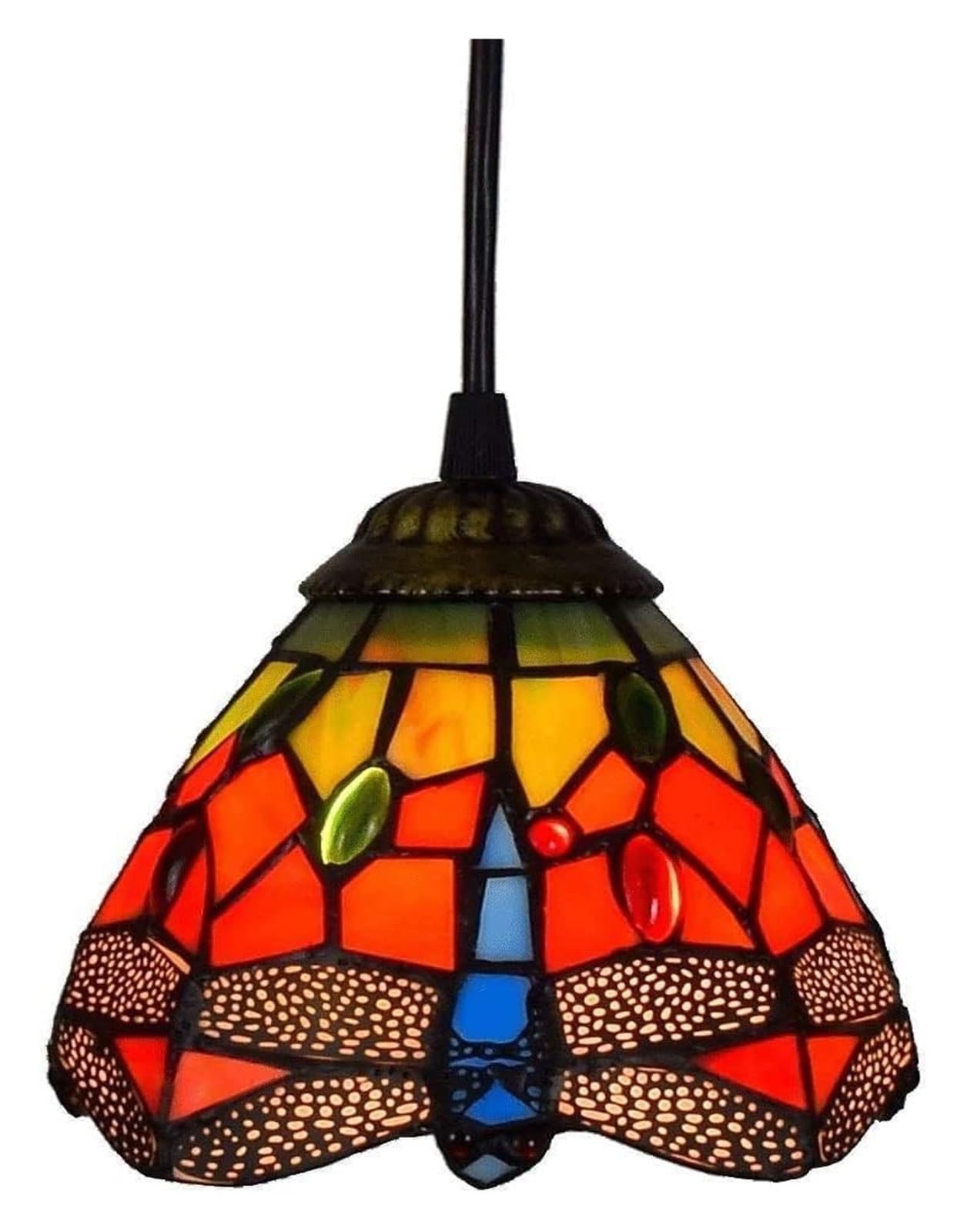HPTHLY Ceiling Lamp Tiffany Style Ceiling Lamp, Ceiling Lamp Tiffany Style Mini Pendant Light, Dragonfly Red Glass Pendant Light,6-Inch Ceiling Lamp Fixture, For Kitch