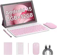 tablet Android 12 de 10,1 polegadas, tablets 2 em 1, 4 GB de RAM+64 GB ROM processador Quad-Core, tablet 1280 x 800 FHD com teclado/rato/capa/caneta ótica/película temperada, 8 MP câmara dupla 6000