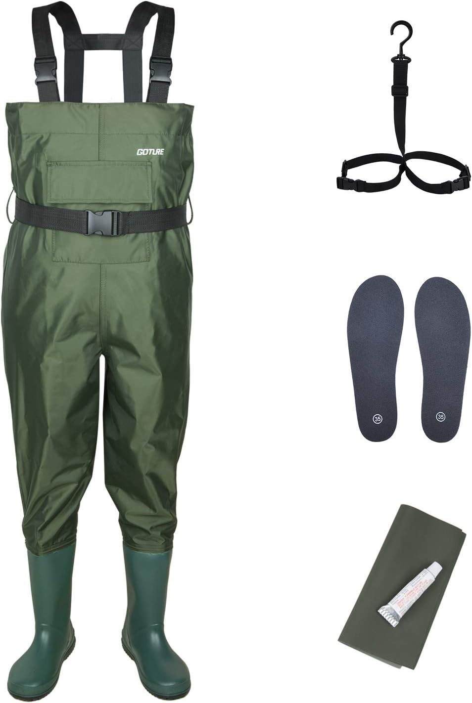 Goture Chest Waders for Kids - Waterproof Youth Waders with Boots, Breathable Lightweight Fishing Waders for Toddler Children