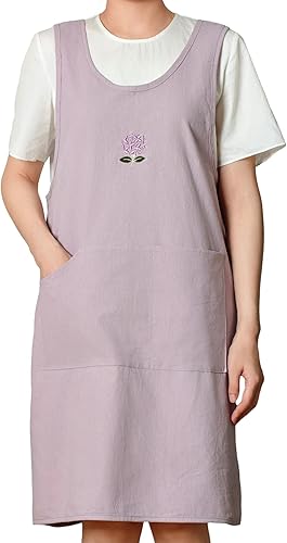 Miniatura 1 de Delantal de algodón para mujer con bolsillos, delantal de jardinería con espalda cruzada para cocinar, hornear y limpiar