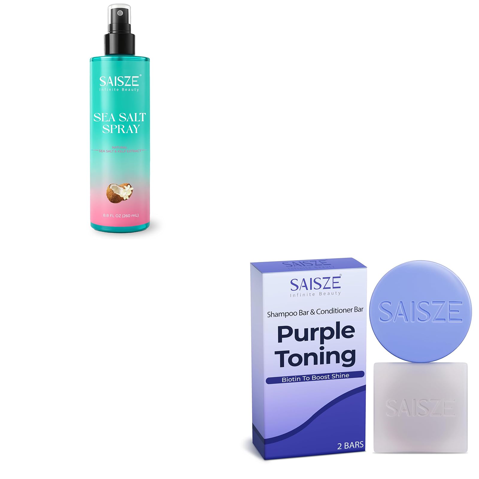 Sea Salt Spray for Women and Men Plus Purple Toning Shampoo and Conditioner Bar