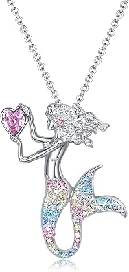 Fashion Mermaid Birthstone Necklace Jewelry White Gold Plated Austrian Crystal Pendant Gifts for Women