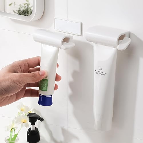 Miniatura 8 de CORNERIA Exprimidor de tubo de pasta de dientes colgante con fuerza magnética, dispensador de pasta de dientes de tubo rodante autoadhesivo -