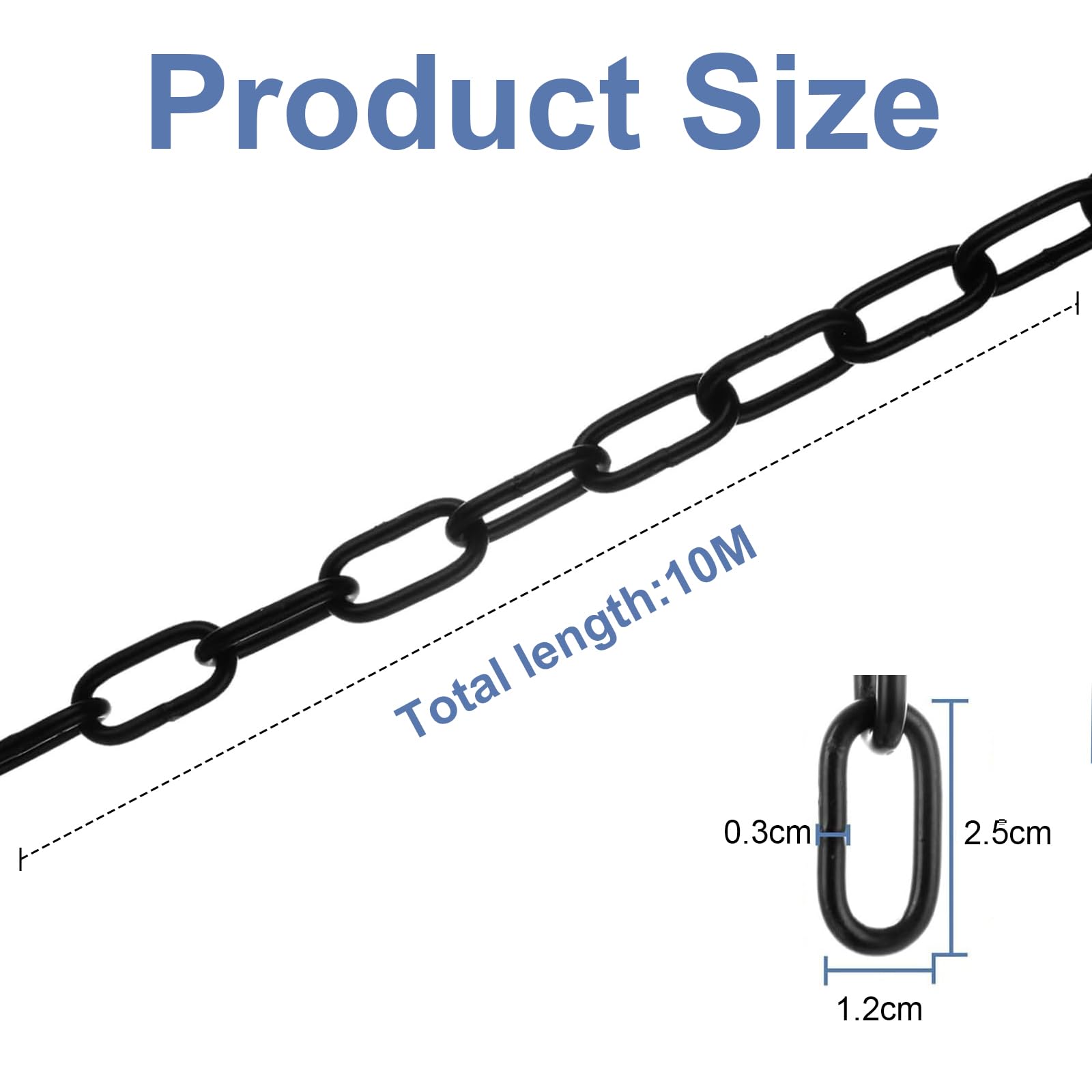 Stahlkette aus Kohlenstoffstahl 10M, 3mm Starke Stahlkette, Kette schwarz Sicherheitskette, Schaukelkette, Hundekette, Lampenkette, Absperrketten