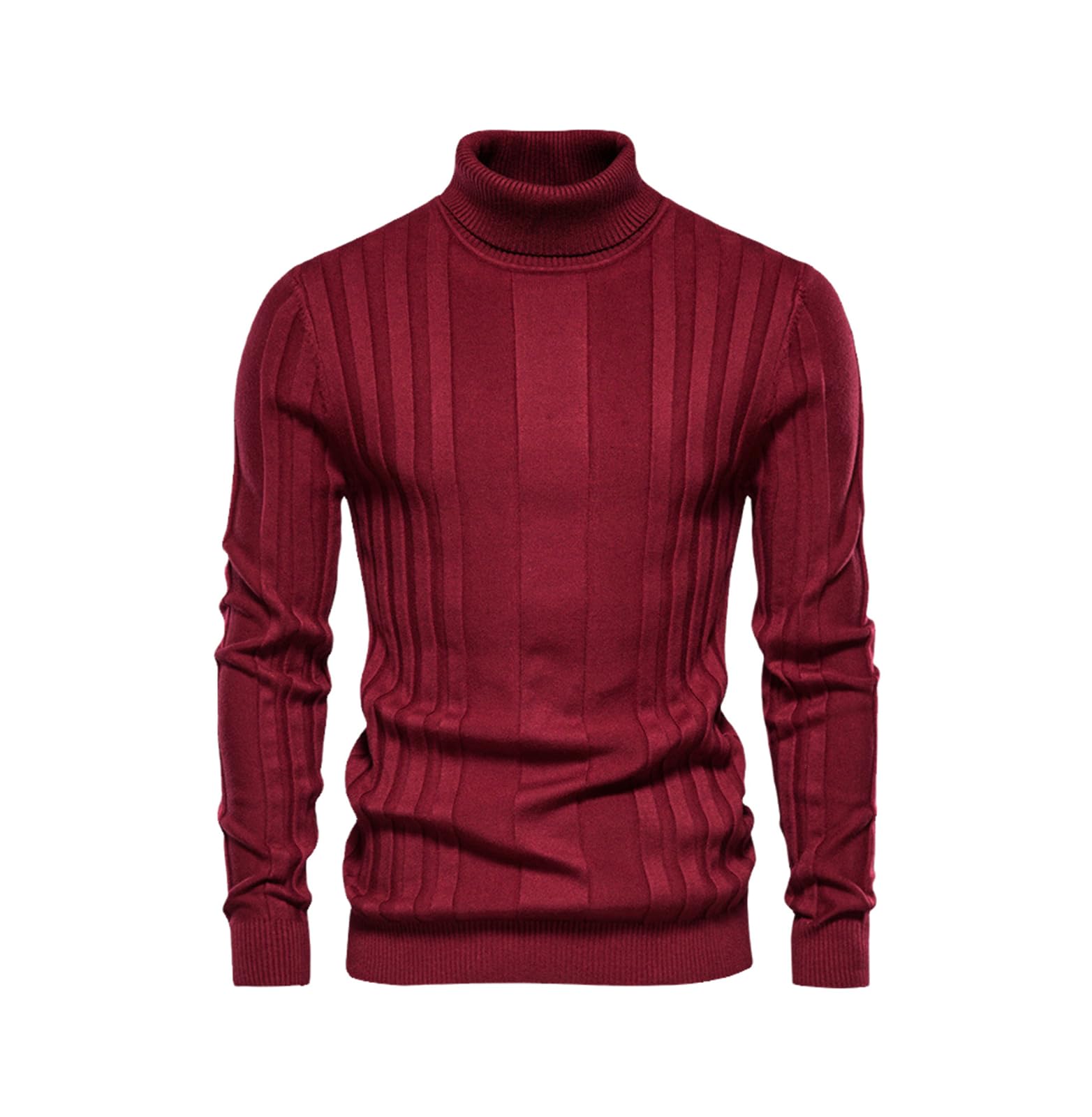 Autumn Men's Turtleneck Casual Sweater Warm Bottoming Shirt Solid Color Long Sleeve Pullover Red XL