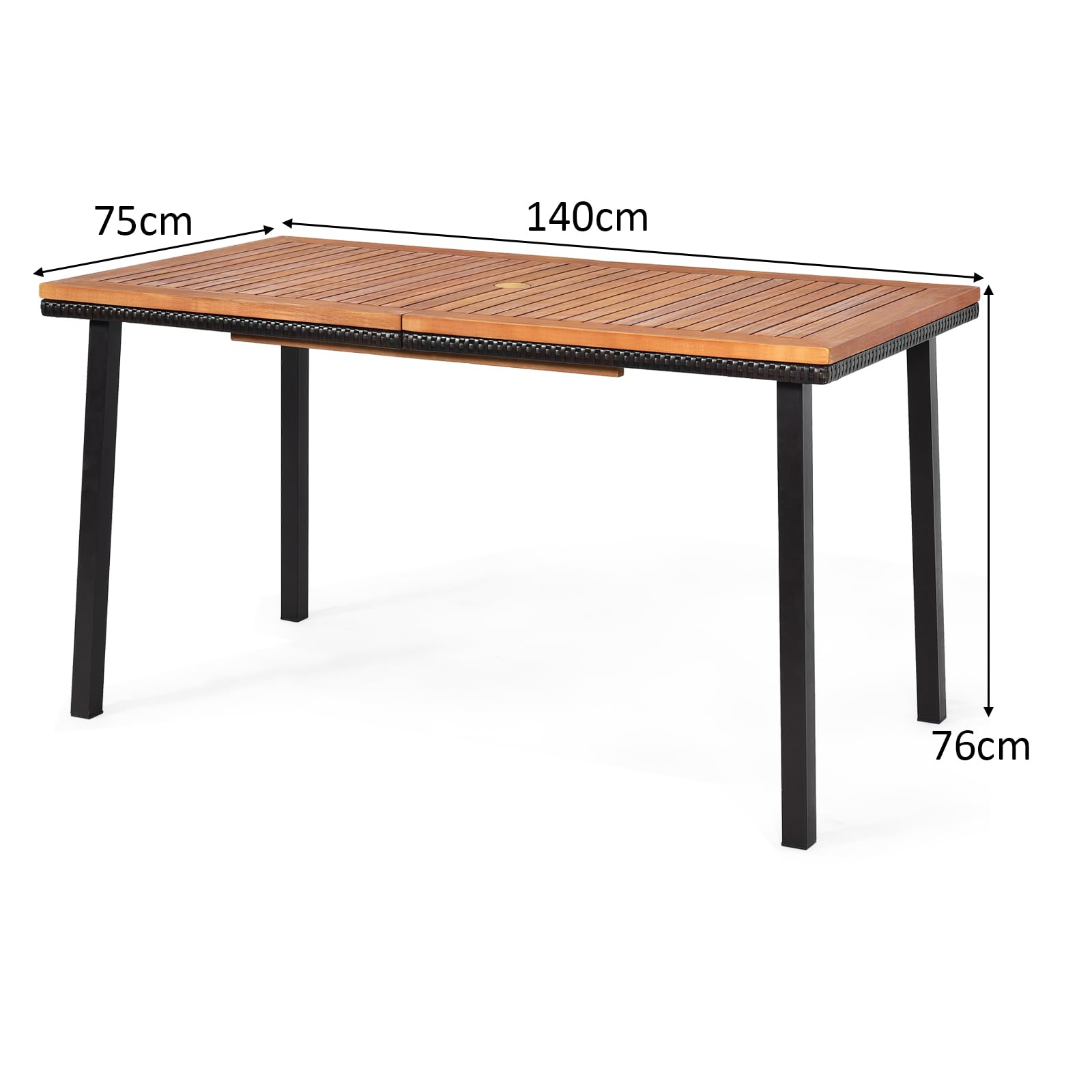 LIFEZEAL Table à Manger en Bois d'Acacia avec Trou de Parasol