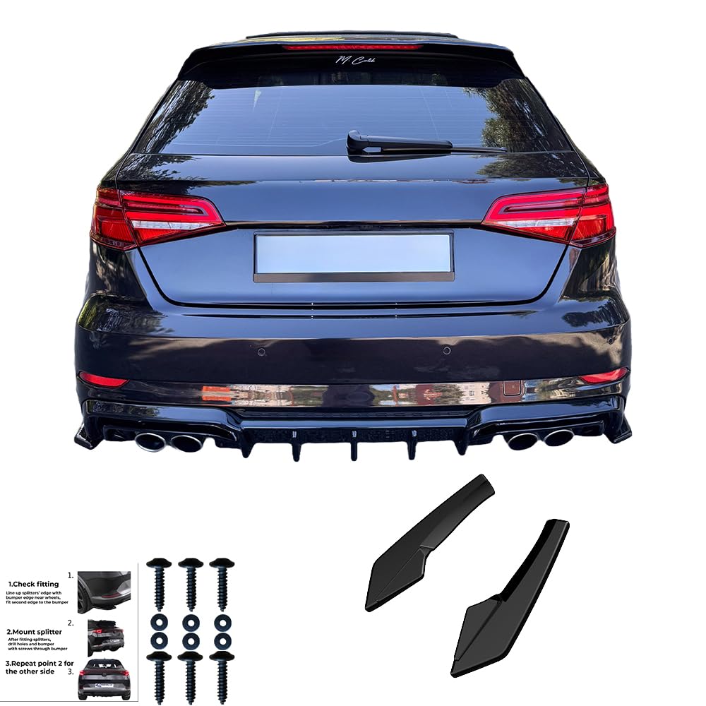 Oneway Jupes de pare-chocs arrière (coins) compatible avec Audi S3 Sportback 8V Facelift 2016-2020 - Noir brillant (Seulement montable avec OW RV21033)