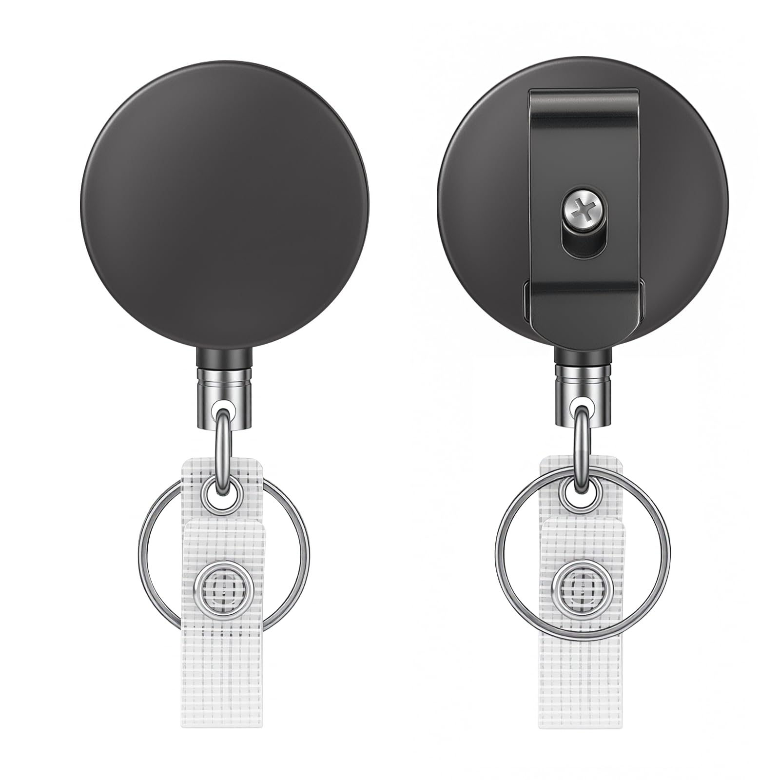 JEFURE 2-Pack Schlüsselanhänger Ausziehbar, Heavy Duty Metall Badge Reel mit Taschenclip, Einziehbarer Ausweishalter Schlüsselrolle mit 68cm Stahldrahtseil für ID Ausweishalter und Schlüssel