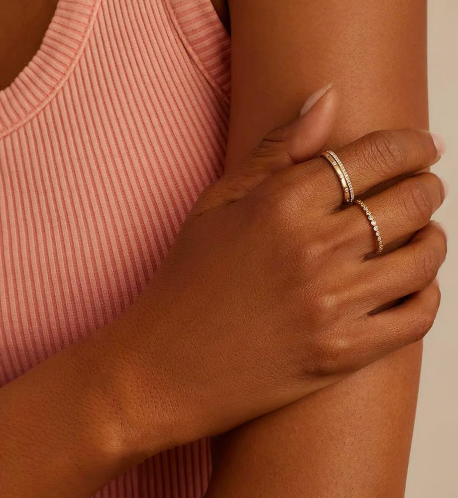 iF YOU Gold Rings for Women Non Tarnish, Trendy 14K Gold Plated Jewelry for Women Dainty Stackable Cubic Zirconia Knuckle Ring Set Statement Chunky Stacking Band Rings Size 5 6 7 8 9 - Image 5