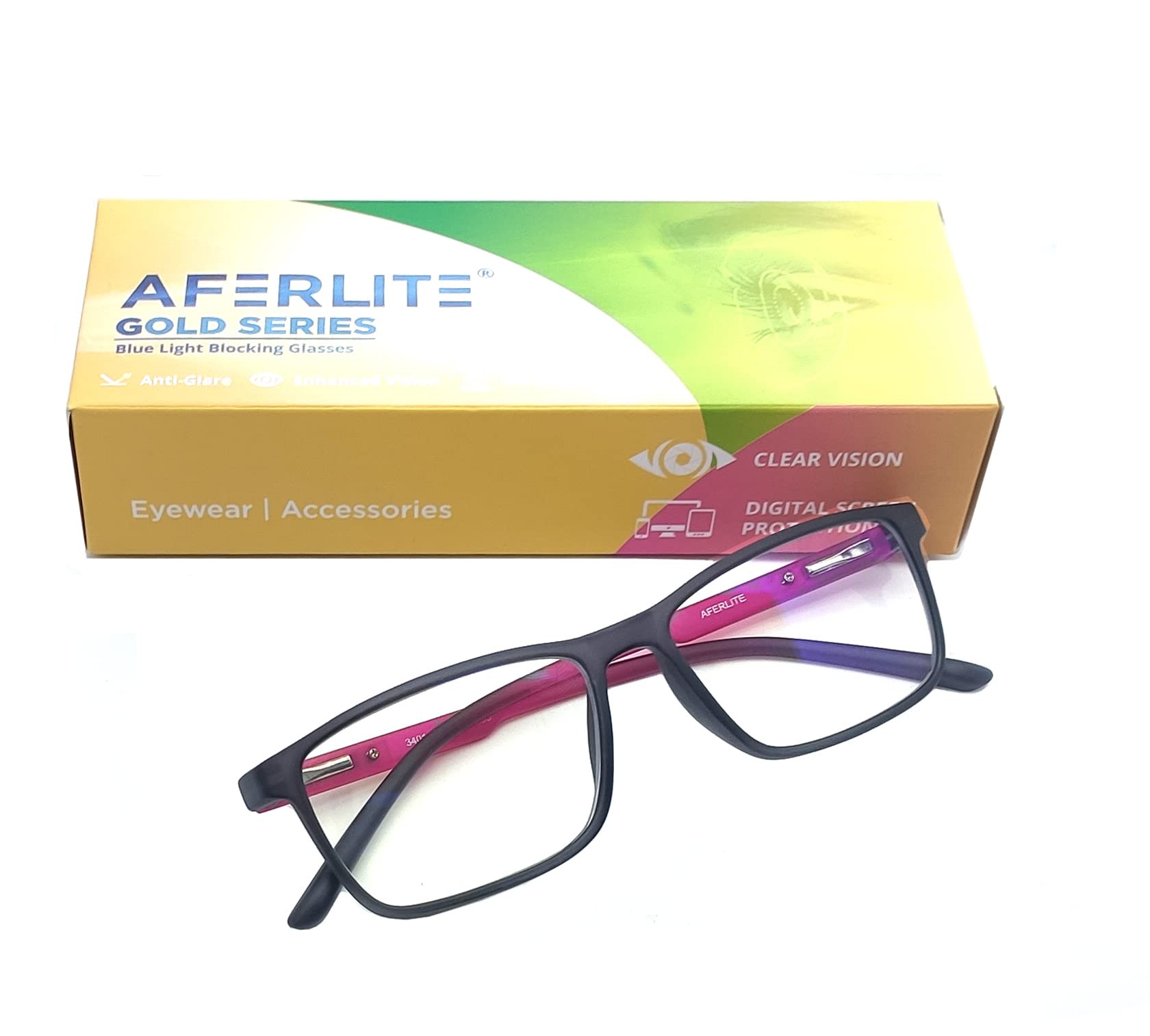 Aferlite® Gold Series Unisex Rectangular Computer Glasses Blue Light Blocking Technology For Eye Protection (53 mm Medium) (PINK A (TRANSLUCENT)) 4