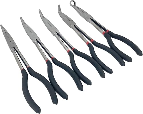 Miniatura 7 de Juego de 5 alicates de largo alcance, juego de alicates de punta de aguja de 11 pulgadas de largo, rectos, 25, 45, ángulo de 90 grados, alicates