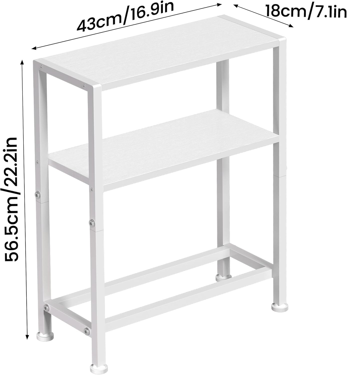 Narrow Side Table for Small Space, 2-Tier Small End Table with Shelf Holder, Slim Nightstand, Skinny Snack Couch Table in Living Room, Bedroom, Study, Kitchen and Balcony (White)