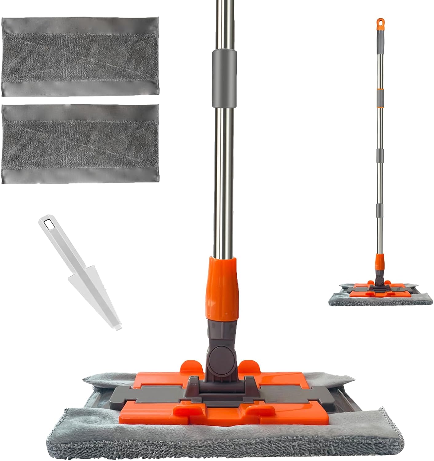 Professional Microfiber Mop Includes 2 Reusable Mops Head and 1 Scrub Brush Ideal for Hardwood and Tile Floor Cleaning Stainless Steel Telescopic Handle Rotating mop Head