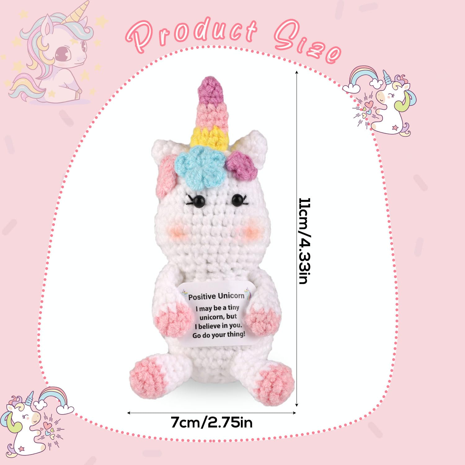 TOYMIS Positive Unicorn Knitted Wool Doll & Crochet Teddy Bear Emotional Gift Party Decoration, Multi-color - Image 2