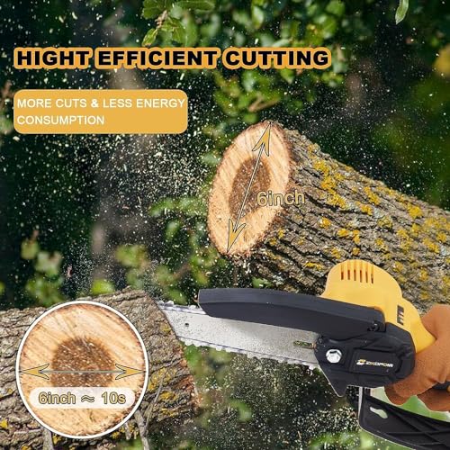 Image of Mini Chainsaw Cordless 6 Inch Cutting Area Wide Heavy Duty Battery Powered Hand Saw gardens farms pastures Wood Working Tool Like Logging Cutting Pruning with Multicolor (Blue)