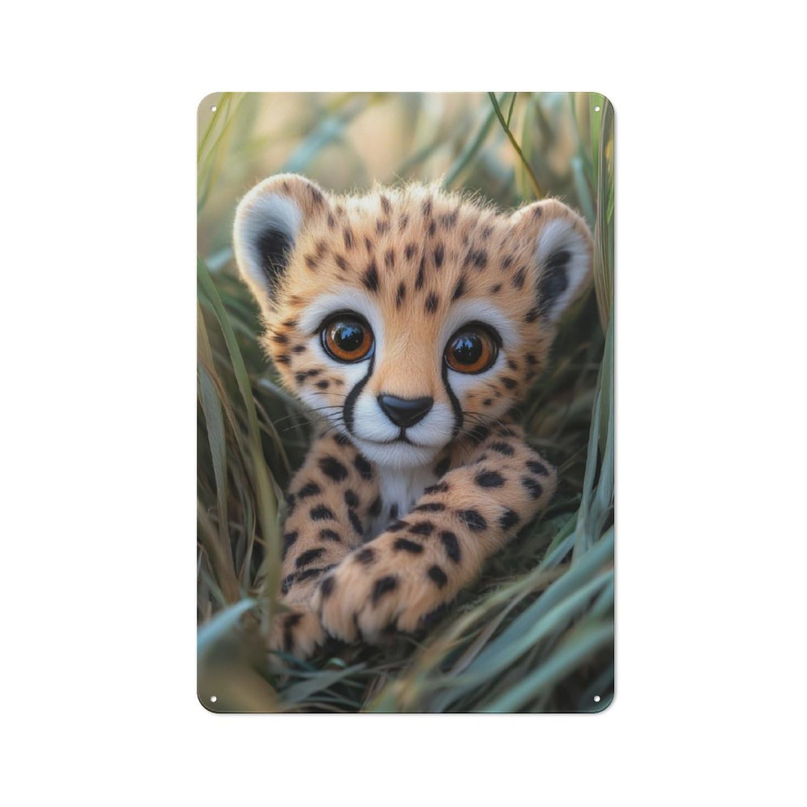 Junmoney Cheetah Cub In Grass Vintage Tin Sign 30X20cm With For Man Cave Or Games Room, For Games Room Collectors
