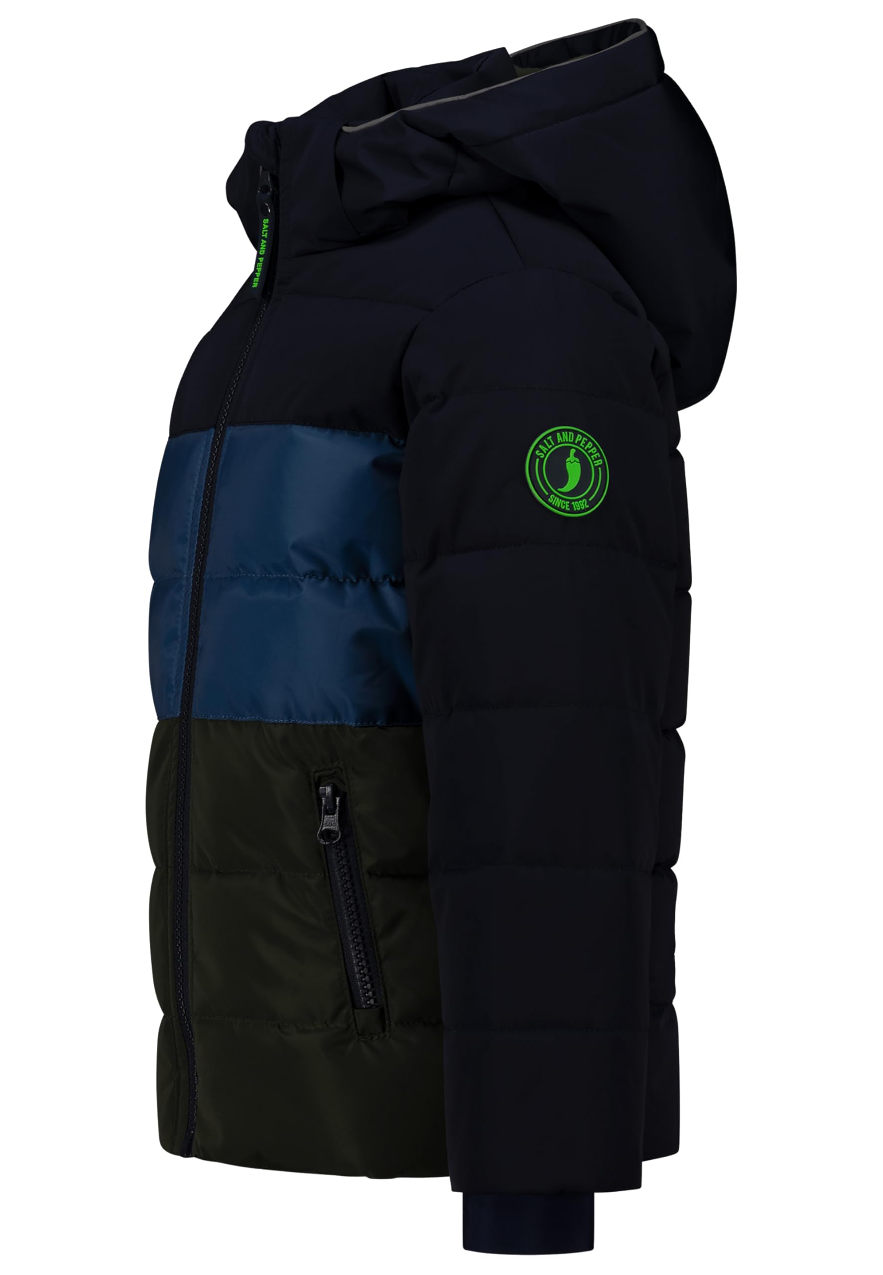 Chłopięca kurtka zimowa ciepła watowana w stylu Colorblocking, Granatowy (True Navy), Rozmiar uniwersalny