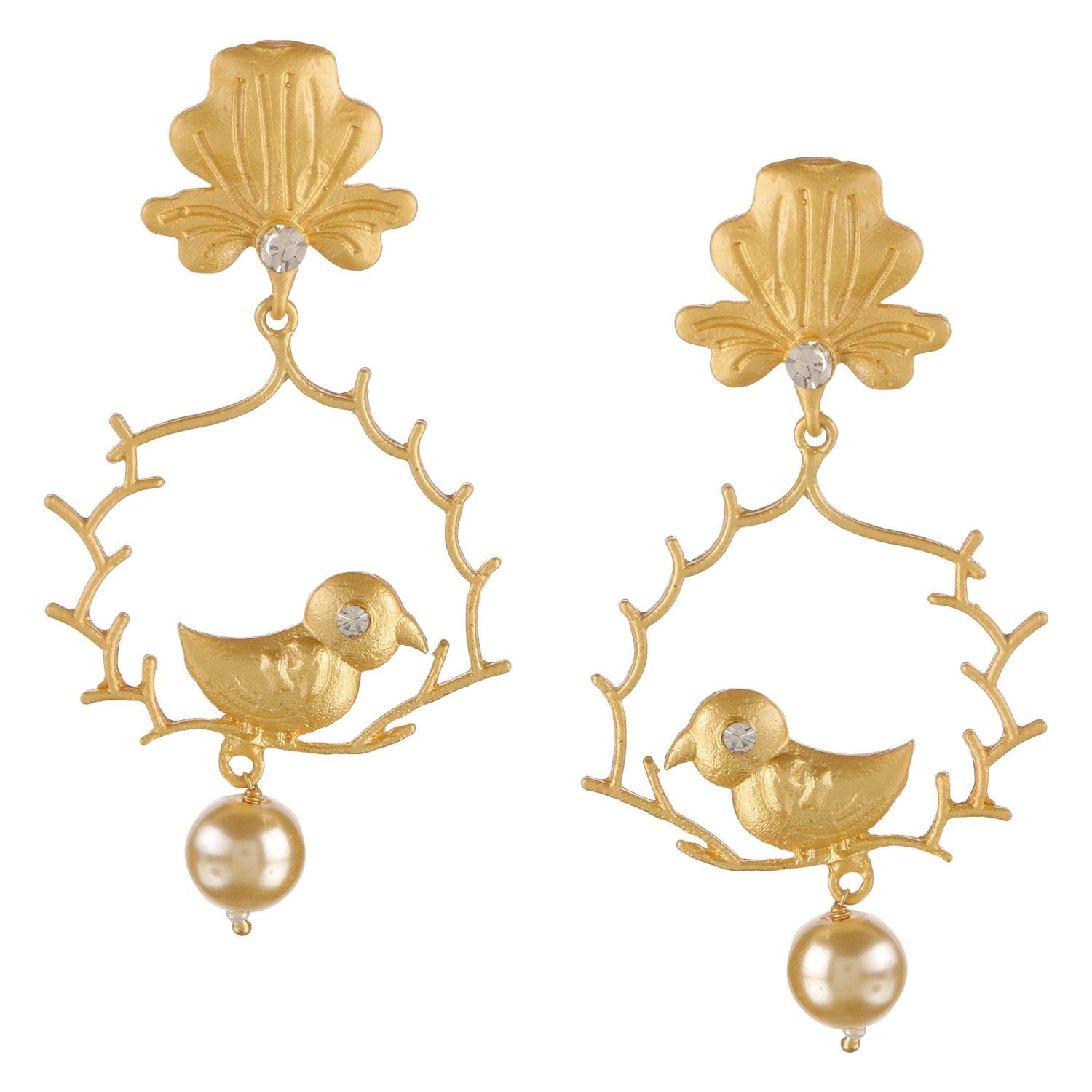 Jewel PariBoho Vintage Antique Ethnic Gypsy Tribal Indian Matte Gold Parrot Bird Dangle Earrings Jewelry Set