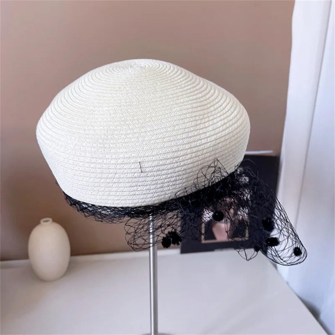 Cappello di paglia da donna in rete a pois per newsboy cappello da sole con visiera visiera curva cappello da spiaggia protezione solare