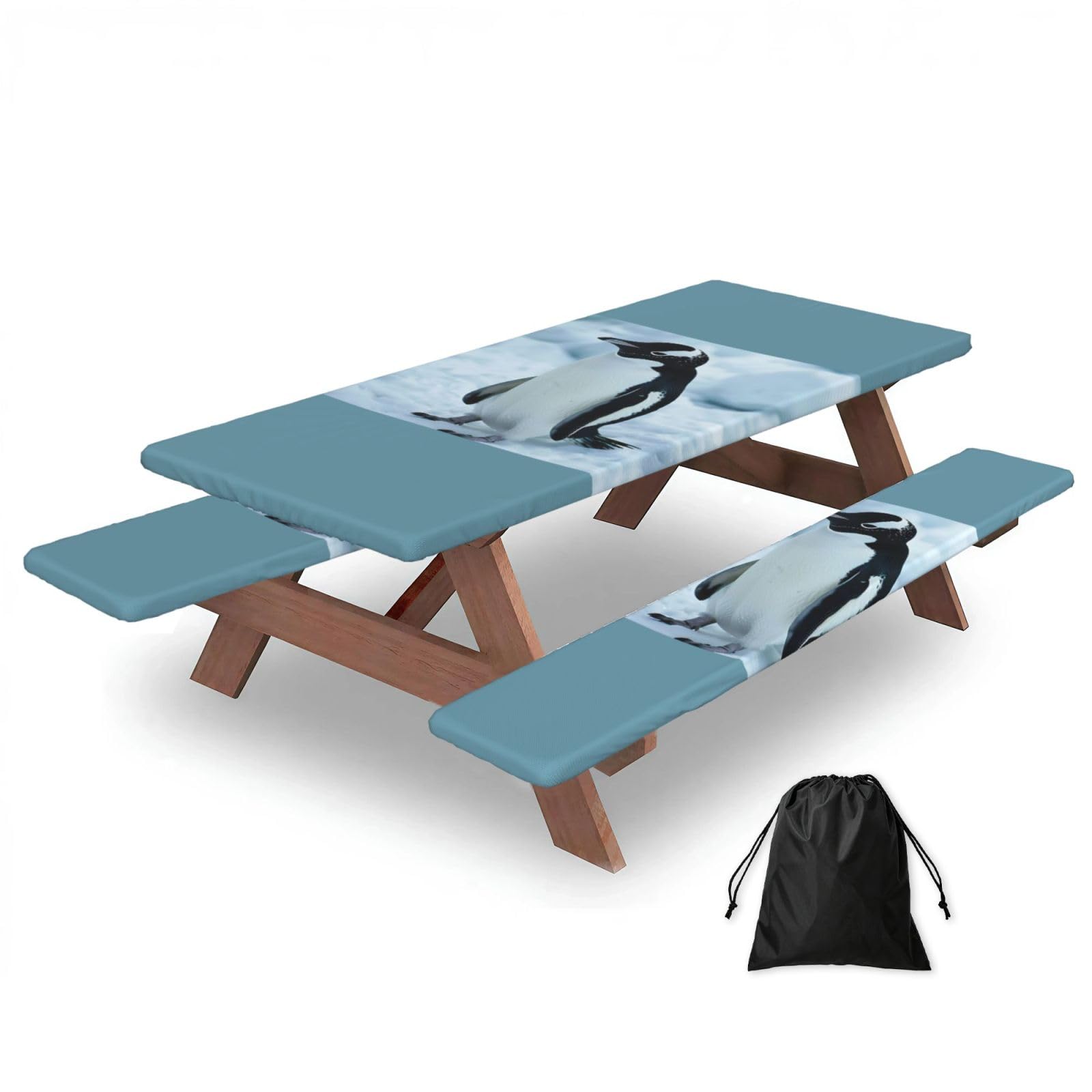 PPHGUT Penguin Print Picnic Table Bench Cover Set Outdoor Garden Bbq Protector For Family Camping