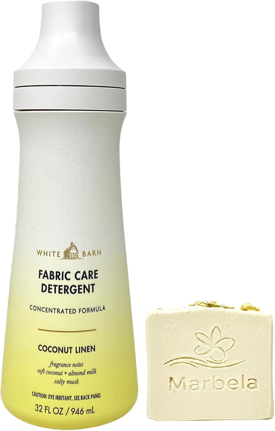 Bath & Body Works Coconut Linen Fabric Care Laundry Detergent with a Wild Jasmine Bar Soap - Full Size