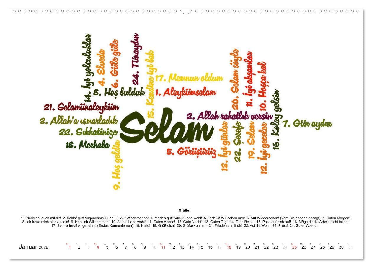 Smalltalk Sprachkalender Türkisch-Deutsch (hochwertiger Premium Wandkalender 2026 DIN A2 quer), Kunstdruck in Hochglanz: Über 200 Redewendungen für den Alltag (CALVENDO Wissen)