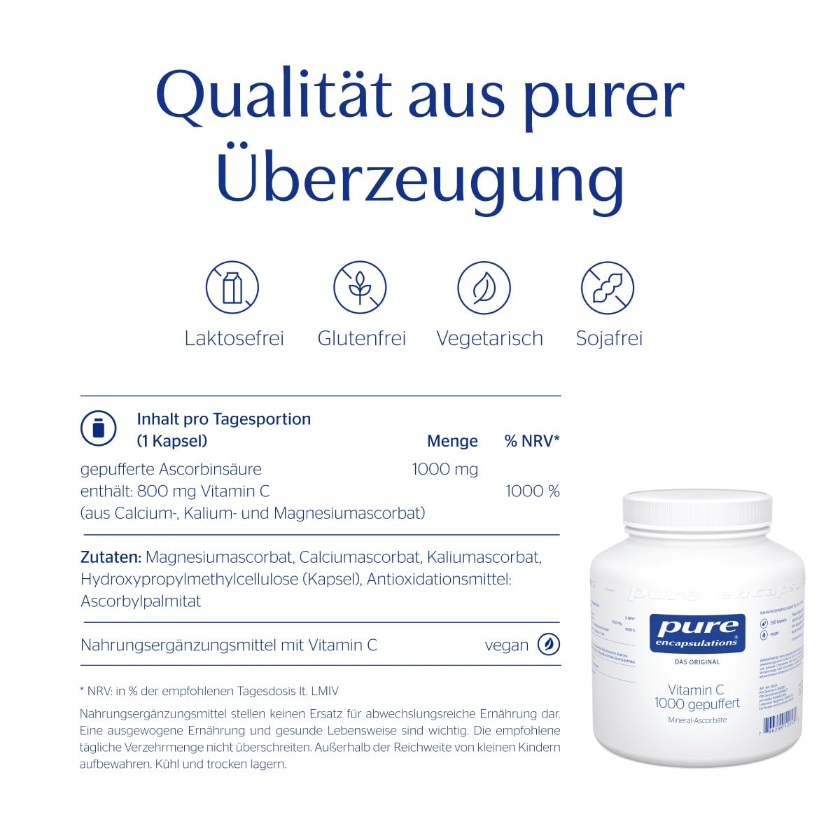 Pure Encapsulations Vitamin C gepuffert (1000mg) | Für ein starkes Immunsystem | 250 hochdosierte und magenschonende Kapseln | Schutz vor oxidativem Stress, Unterstützung der Kollagensynthese (Haut)