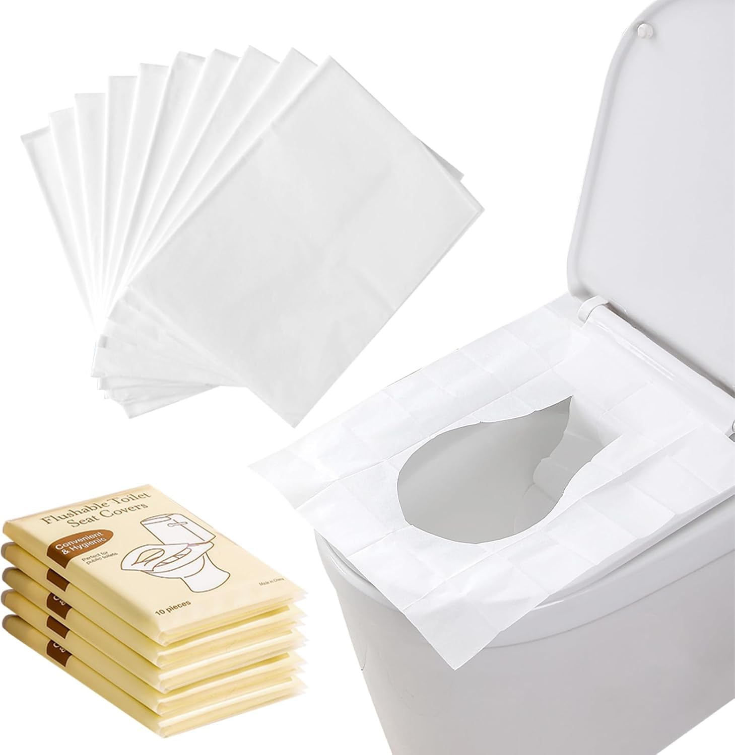Disposable Toilet Seat Cover Paper Liners, Flushable XL Size, Hygienic Wood Pulp Material, Individually Packed for Travel, Office, Public Toilets, Hotel & Airplane, 20 Pack-image-13