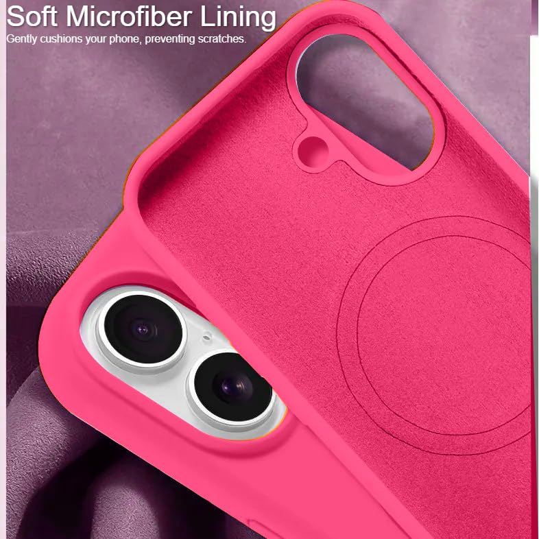 Image of LuxuryKase Silicone Magnetic Case for iPhone 16 Plus | Soft Microfiber Lining | MagSafe Support | Shockproof Protective Cover | Precise Cutouts | Slim Fit Design - Pink