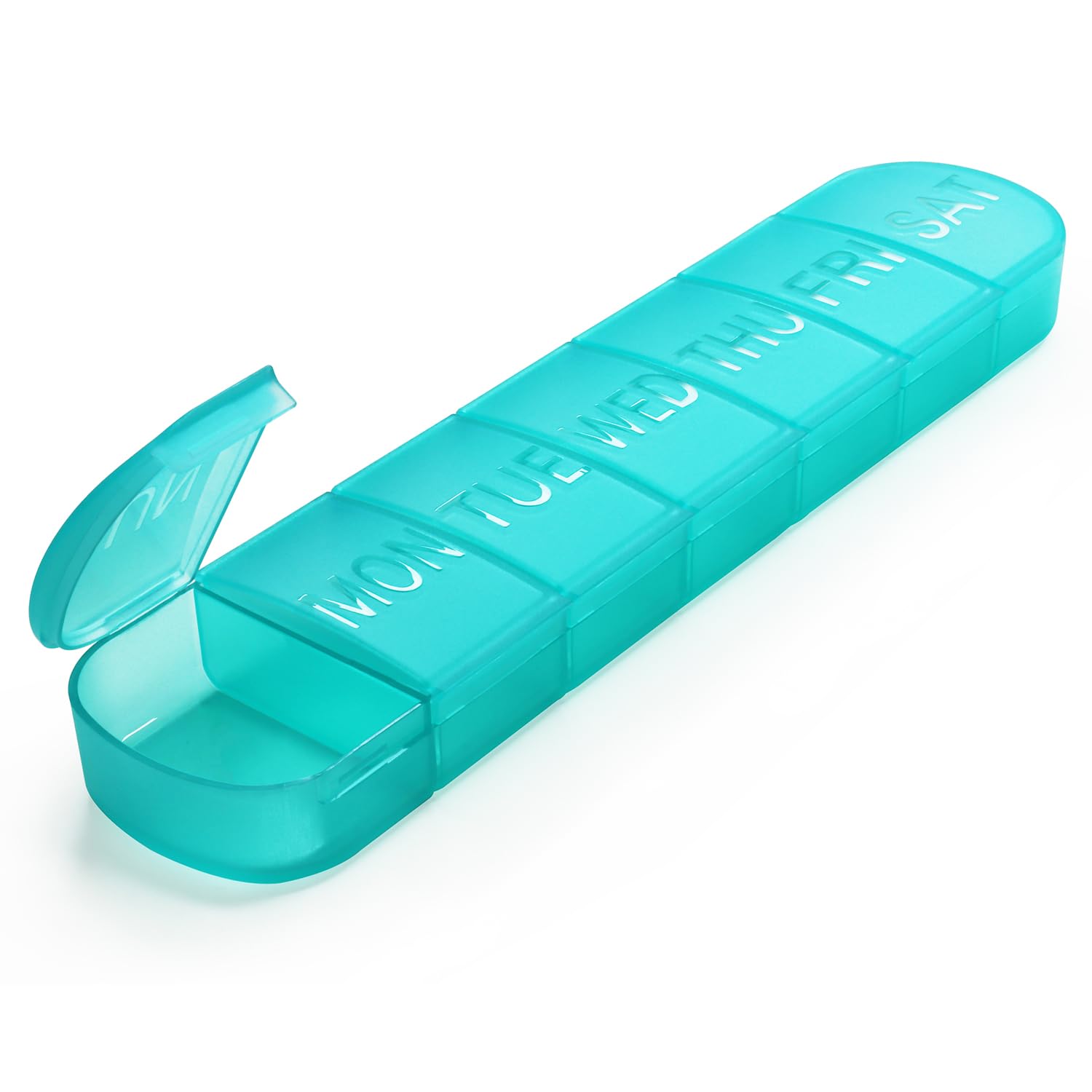FHORAIN Weekly Pill Organiser 7 Day, Large Pill Box 1 Time a Day, Travel Friendly Daily Pill Containers to Hold Medicine Vitamins Fish Oil Supplements (Cyan)