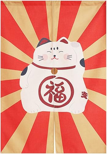 Miniatura 4 de Cortinas japonesas de lino y algodón para puerta de entrada Maneki Neko Lucky Cat Divisor de habitación, decoración de pared, tapiz de cortina de