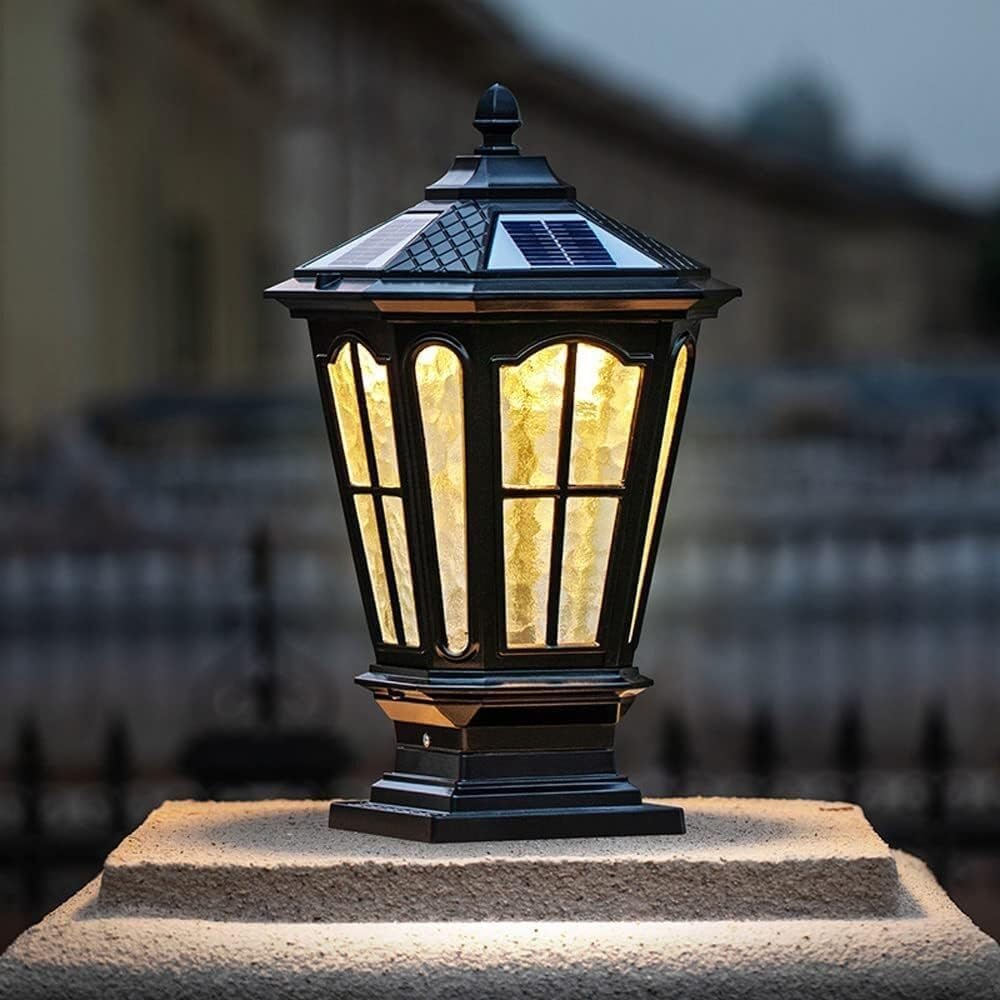 Czarny metalowy słupek oświetleniowy Solarny słupek oświetleniowy Dom Zewnętrzny Wodoodporny słupek oświetleniowy Do bramy Krajobraz Uliczne oprawy oświetleniowe(35cm)
