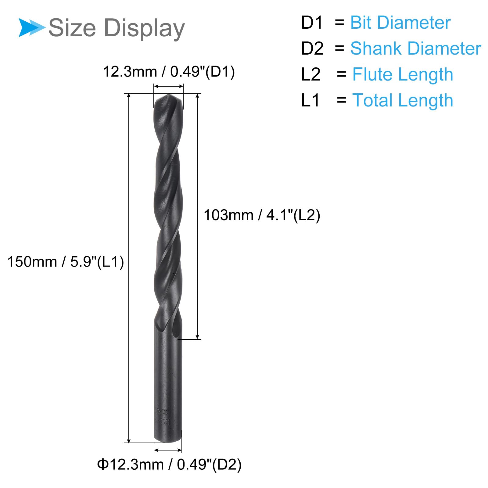 CoCud Twist Drill Bits, 0.49" Dia 5.9" Length, Black HSS-CO Split Point Spiral Straight Shank Drilling Bit - Image 2