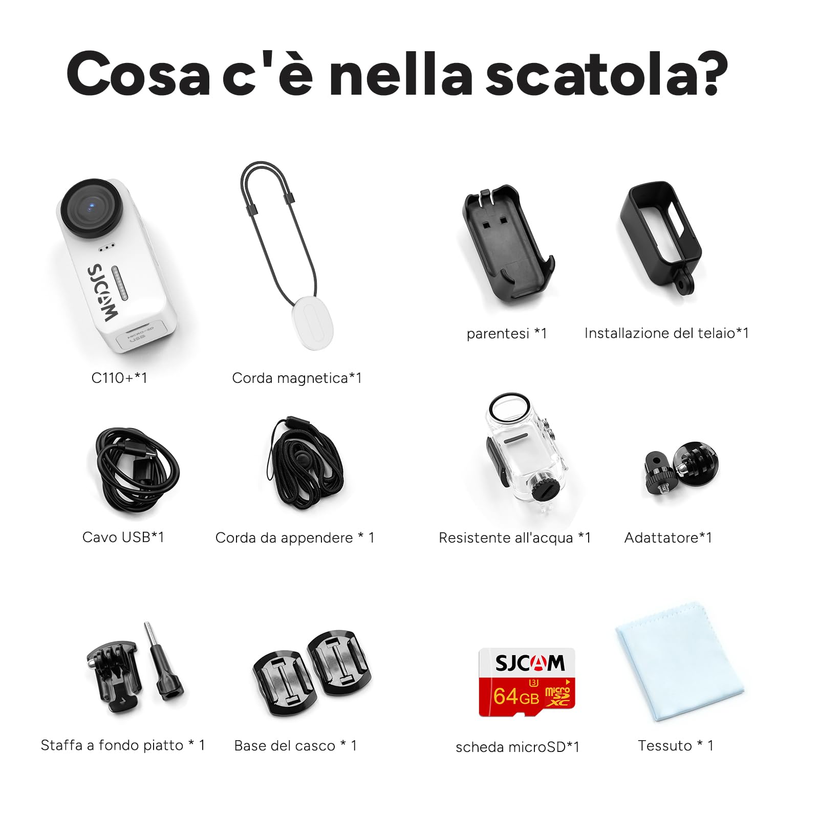 SJCAM C110 Plus - Mini fotocamera magnetica per corpo, 4K 170° Fov, scheda da 64 GB con registrazione audio e video, stabilizzazione a 6 assi, zoom 8x, videocamera tascabile impermeabile per vlogging