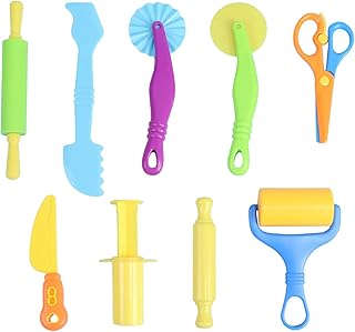 SSKHE Set d'outils en pâte à Modeler 9 pièces, adapté aux Jouets pour Enfants, Comprend des tampons, Un Rouleau, des Outils de Sculpture et Plus Encore, en Plastique, Parfait pour la Maison
