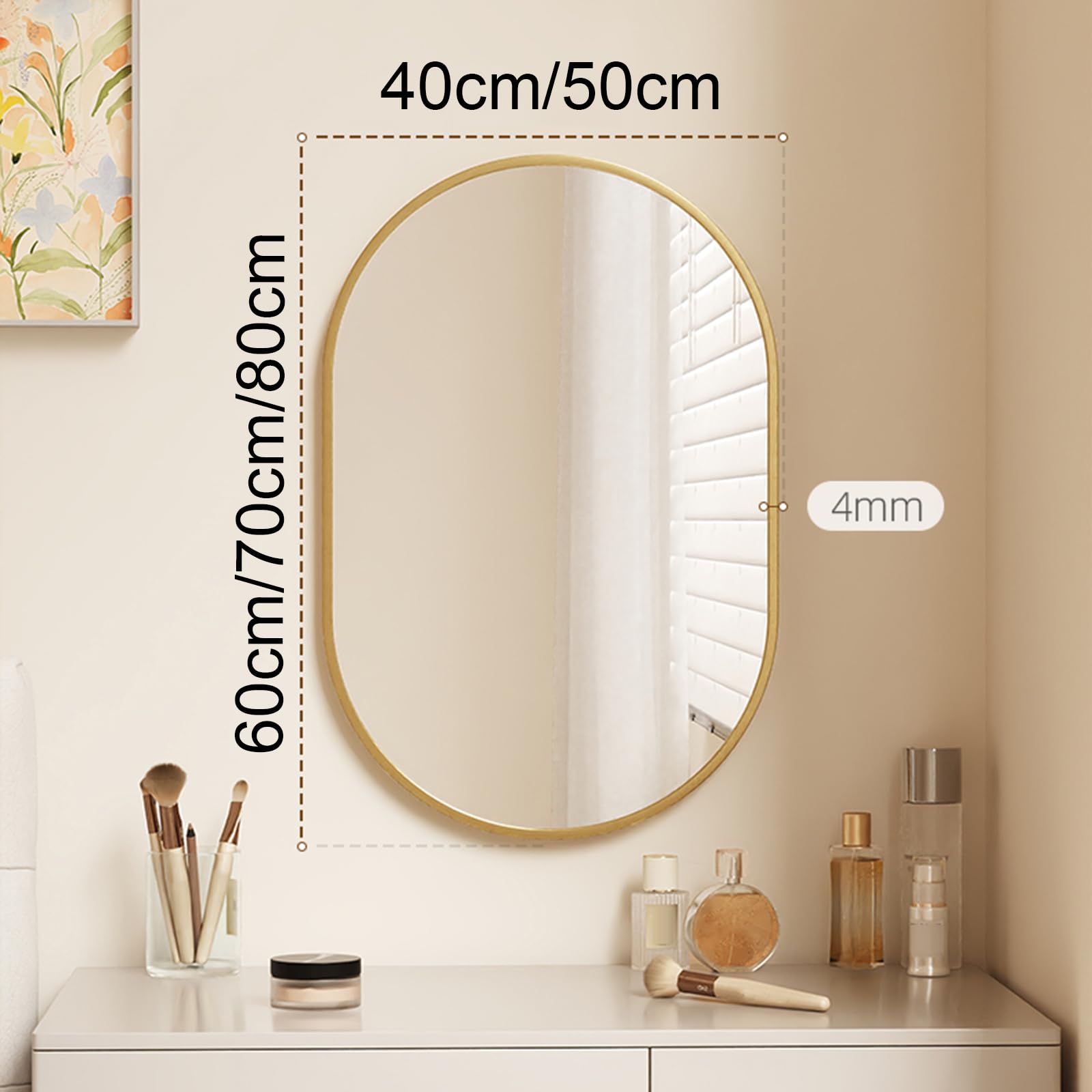 d Specchio ovale, 50 x 70 cm, specchio da parete per bagno con metallo, nero e argento, perfetto per arredamento soggiorno e camera da letto, accento per la casa Slish
