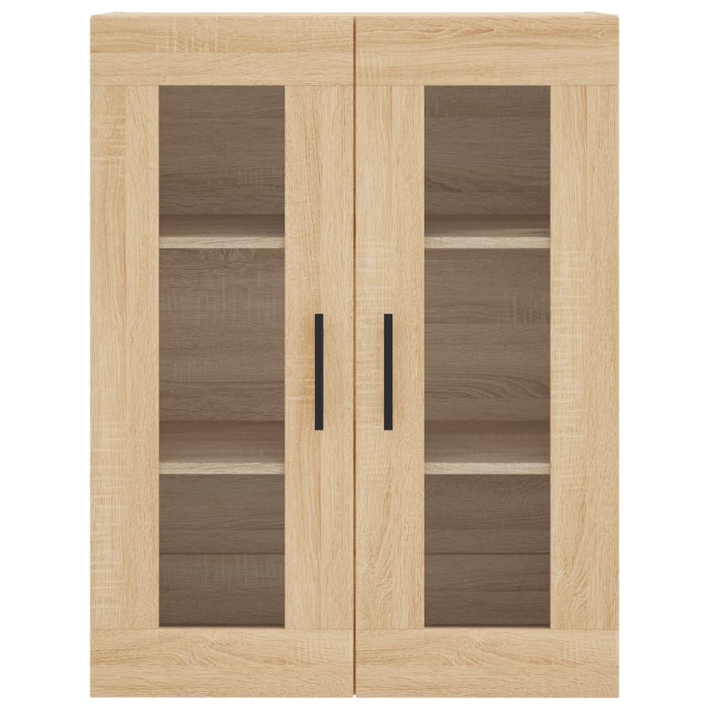 Armario de pared roble Sonoma 69,5 x 34 x 90 cm, armario colgante de madera con puertas de cristal, espacio de almacenamiento versátil para cocina, salón y oficina