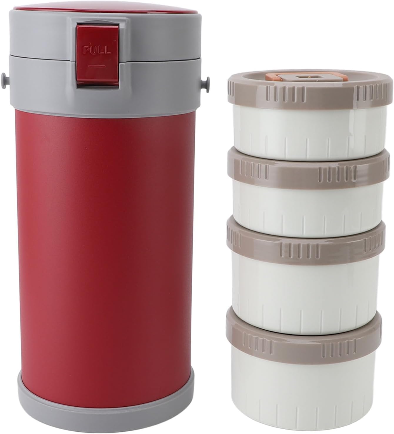 TOPINCN 2.9L Stackable Insulated Box 304 Stainless Steel Leakproof Food Jar with Handle and Venting Valve, Double Layer Vacuum Insulation Technology (Red)