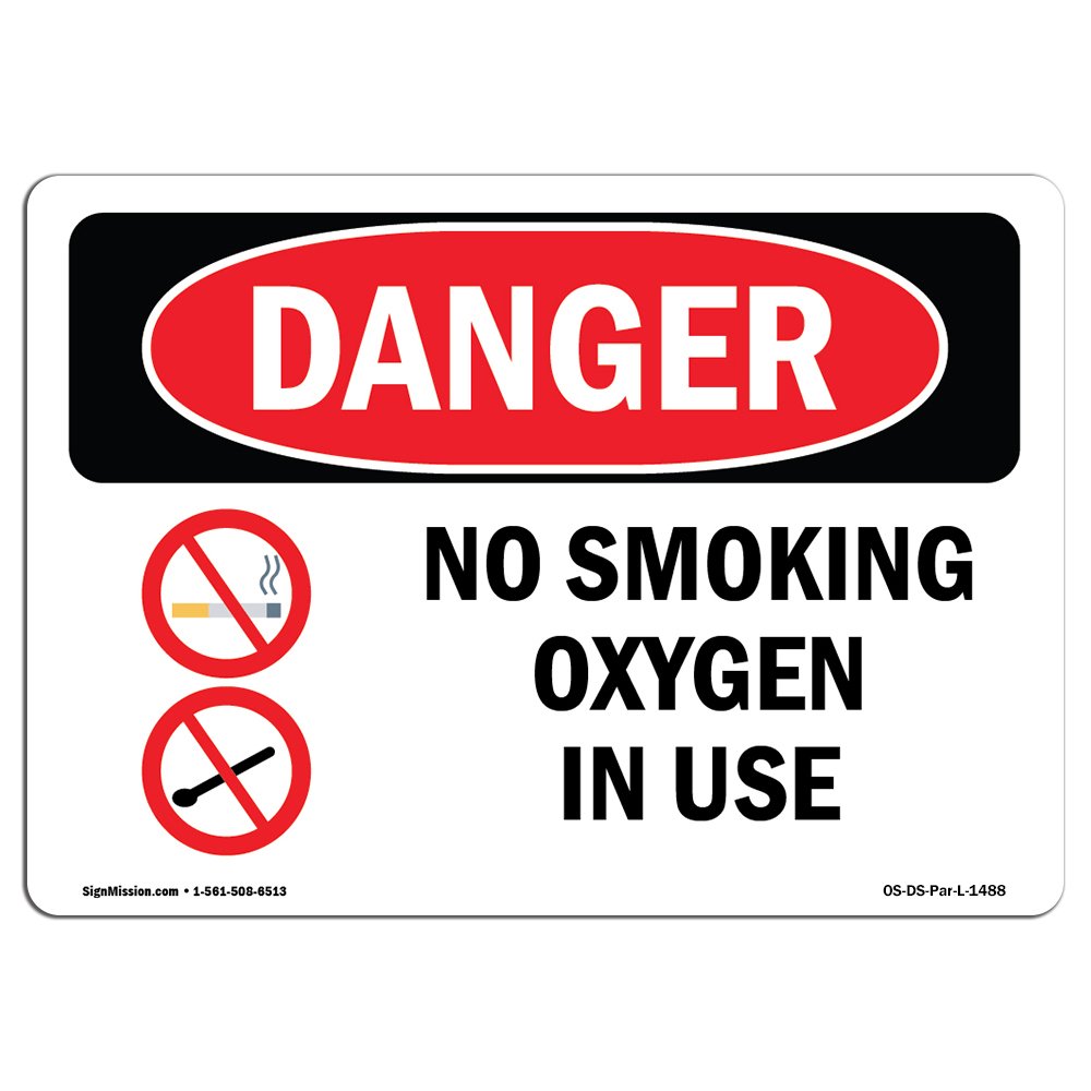 OSHA Danger Sign - No Smoking Oxygen in Use | Plastic Sign | Protect Your Business, Construction Site, Warehouse & Shop Area | Made in The USA