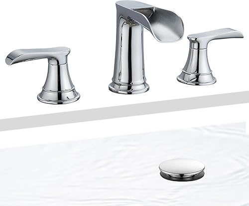 Miniatura 1 de Sanliv Grifo de baño generalizado de 3 agujeros, grifo de baño cromado, grifo de lavabo de baño en cascada, grifos de tocador de dos manijas para