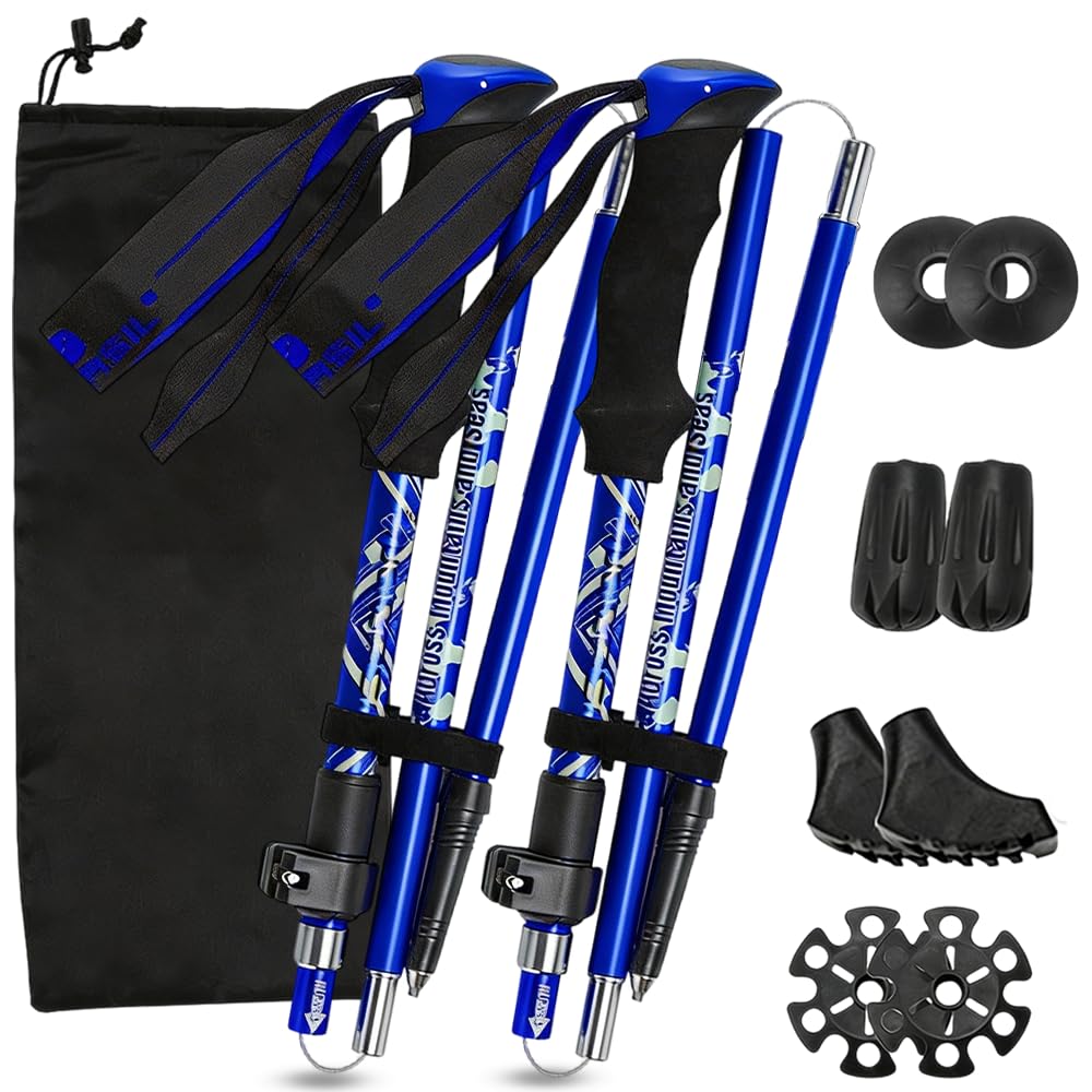 Walking Poles, 2 Pack Collapsible Walking Sticks, Lightweight Hiking Poles, 110-125CM AdjustableTrekking Poles for Women and Men, Hiking Essentials for Backpacking, Hiking, Camping, Blue