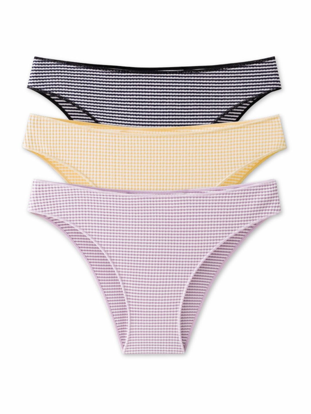 Bikini Style Low Rise Tanga Underwear Cheeky Panty for Womens - Pack of 3, Black, Skin, Purple