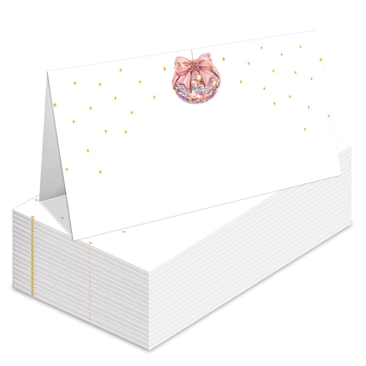 25 Pack Pink Bow Table Place Cards for Wedding Birthday Party, Pink Disco Filled-In Name Place Cards, Foldover Seating Table Cards (Folds into 3.5 * 2 Inches)-B01