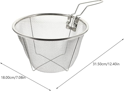 Miniatura 3 de 1 cesta de acero inoxidable con asa, cesta redonda de alambre para freír, cesta de acero para papas fritas (7.1 pulgadas)